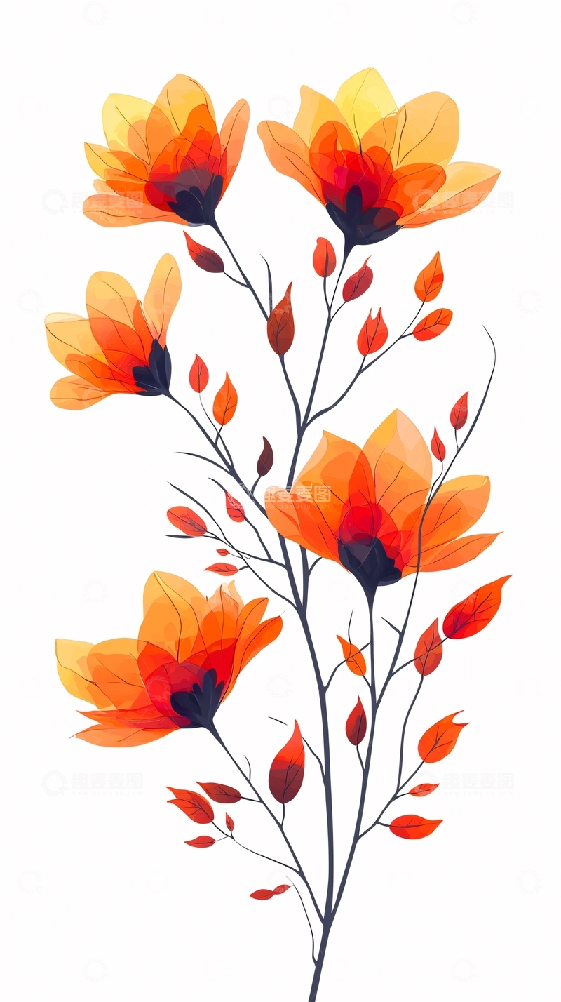 高清大图下载【趣麦麦图】橙色水彩花束