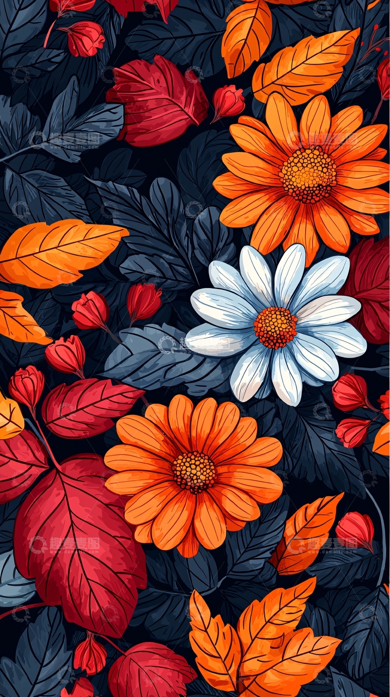 高清大图下载【趣麦麦图】暗色系秋季花卉壁纸