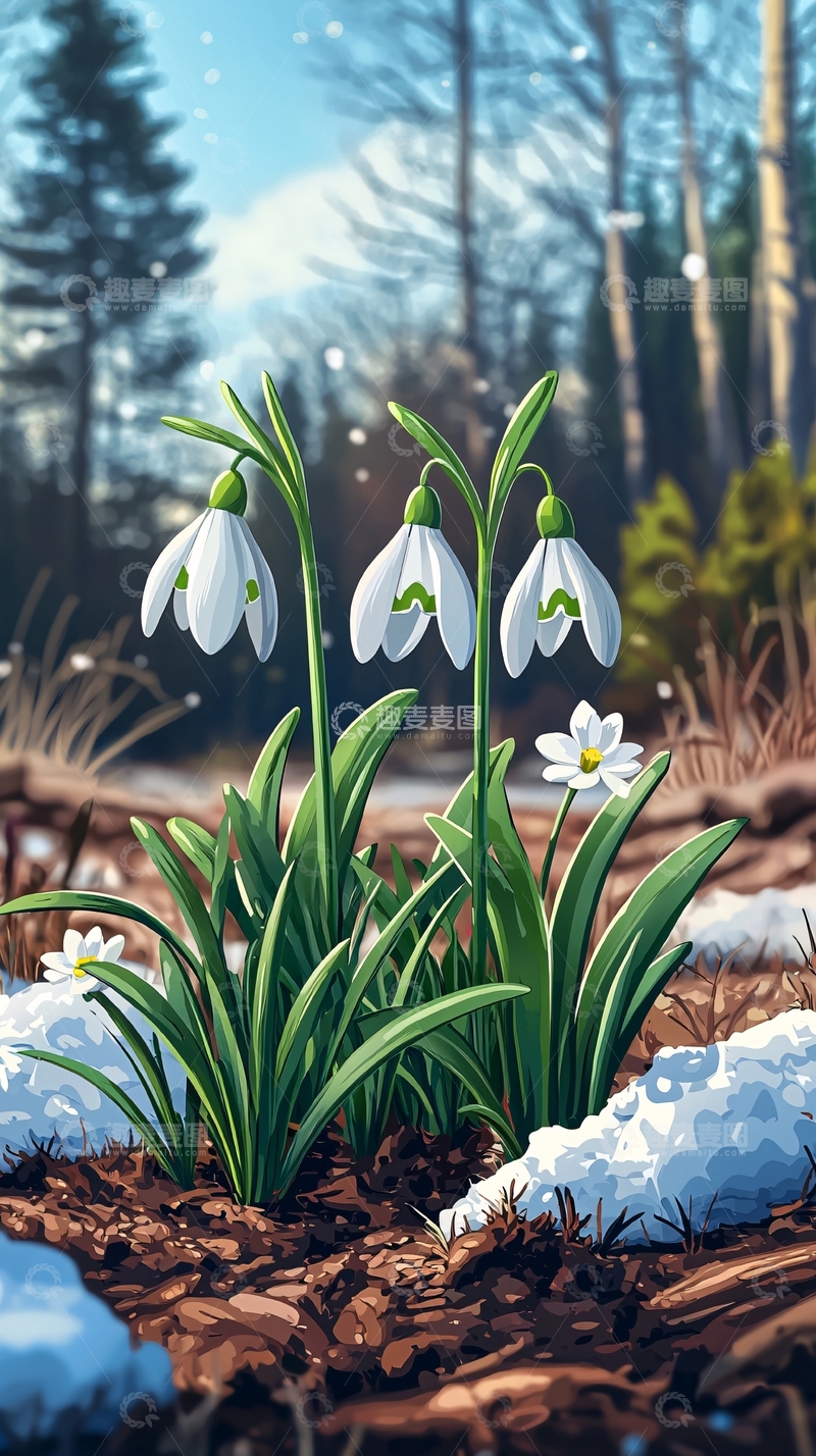 高清大图下载【趣麦麦图】雪地里盛开的铃兰