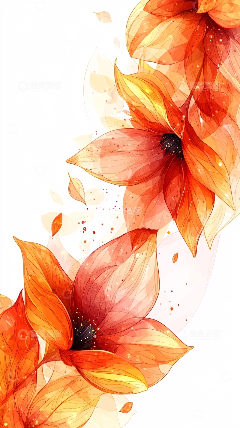 高清大图下载【趣麦麦图】橙色水彩花朵