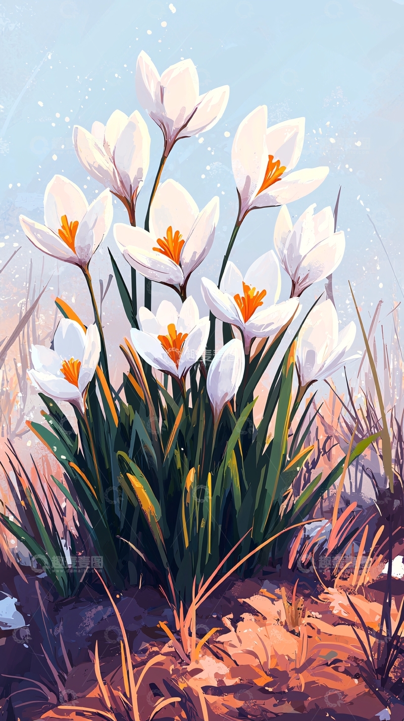 高清大图下载【趣麦麦图】白色番红花花束