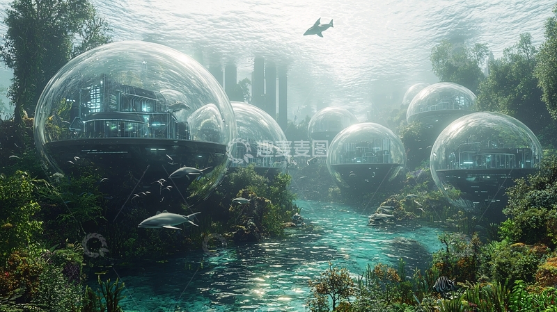 高清大图下载【趣麦麦图】海底透明球形建筑