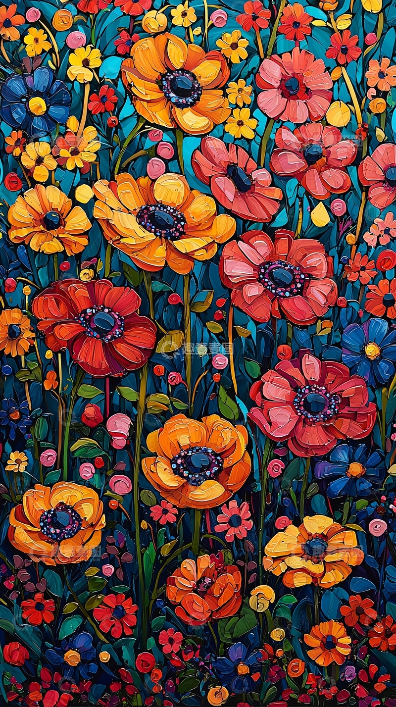高清大图下载【趣麦麦图】色彩鲜艳的花卉油画