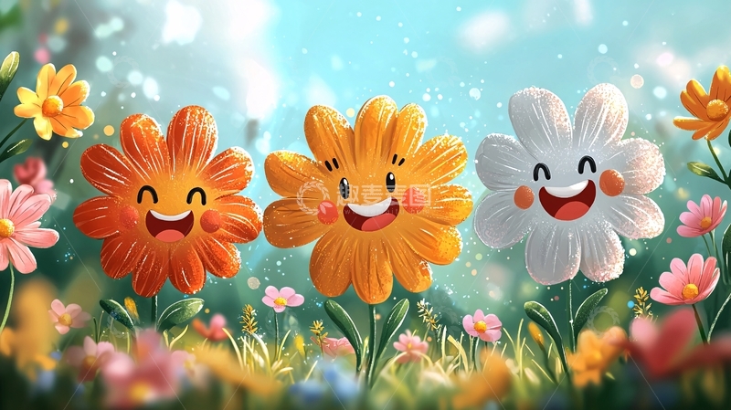 高清大图下载【趣麦麦图】三朵快乐的卡通小花