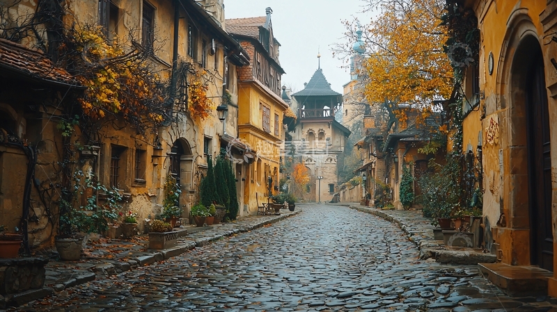 高清大图下载【趣麦麦图】秋日欧洲小镇石板路