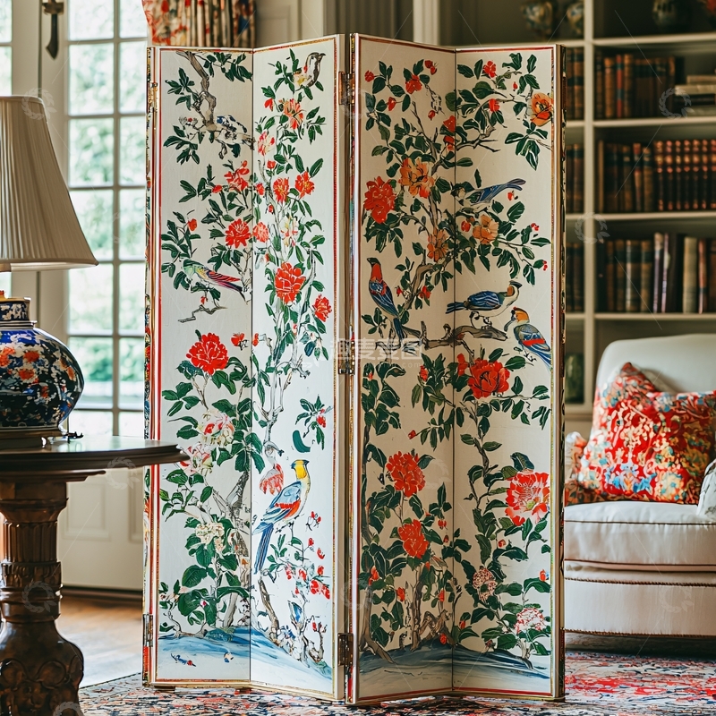 高清大图下载【趣麦麦图】三联屏风花鸟图案