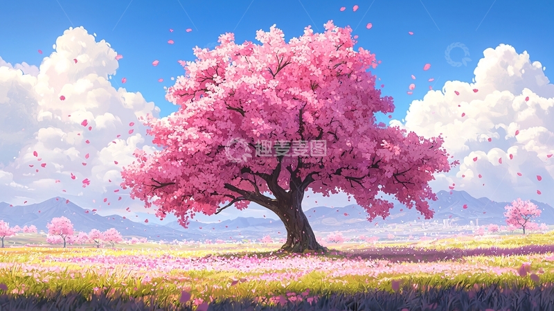 高清大图下载【趣麦麦图】粉红色樱花树唯美意境图