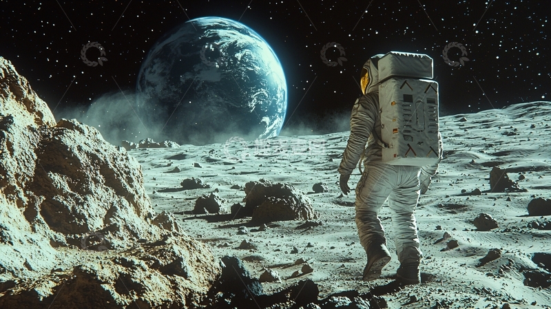 高清大图下载【趣麦麦图】宇航员月球地球背景