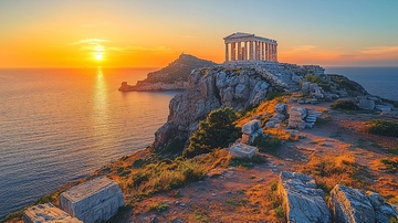 日出海边古希腊神庙