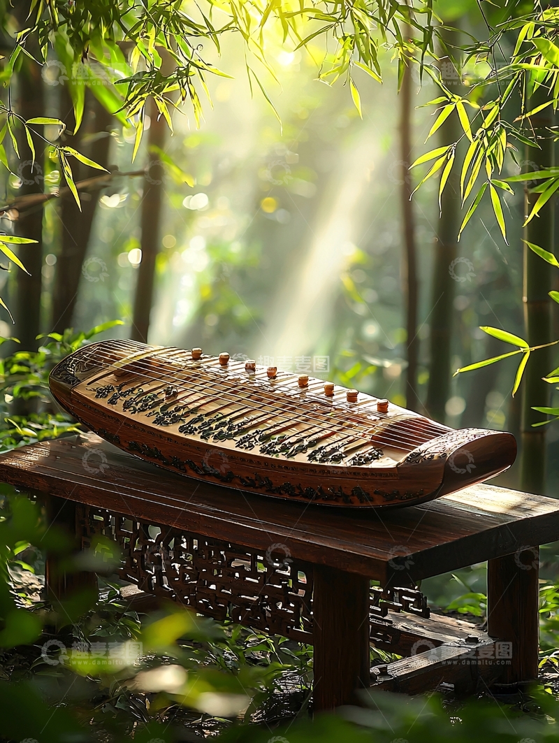 高清大图下载【趣麦麦图】竹林古筝