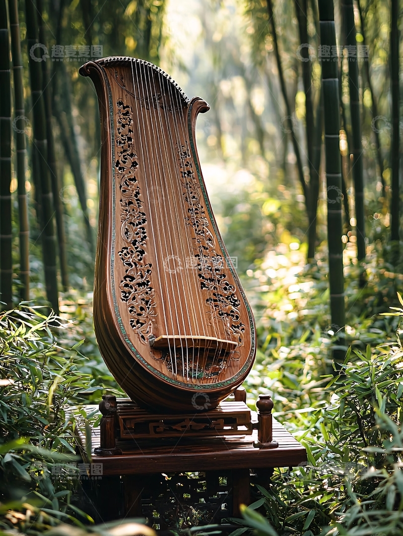高清大图下载【趣麦麦图】古筝竹林背景