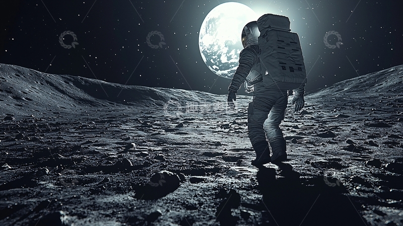 高清大图下载【趣麦麦图】月球表面宇航员背影