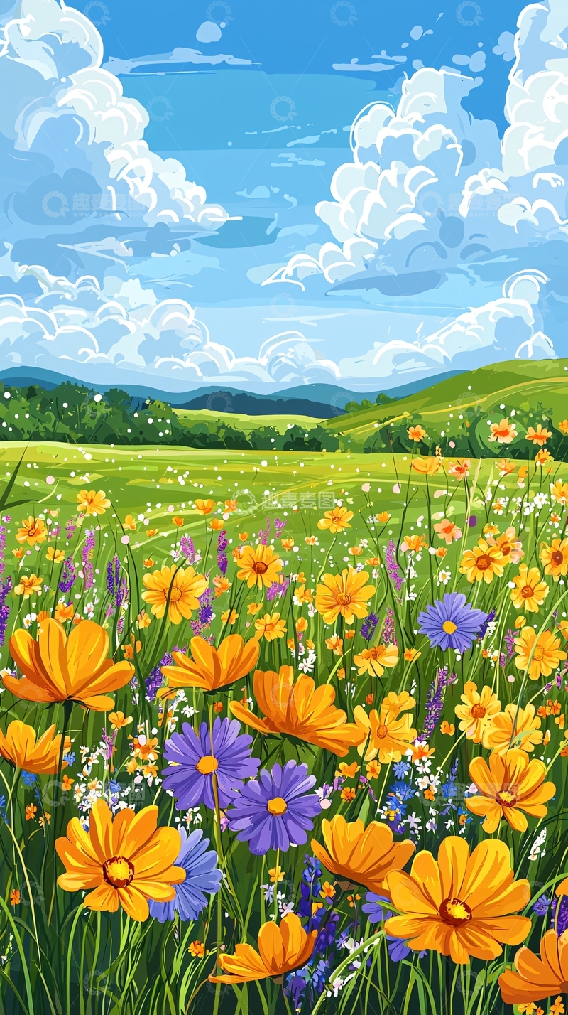 高清大图下载【趣麦麦图】阳光明媚的花田美景