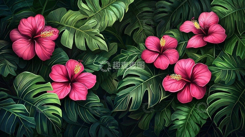 高清大图下载【趣麦麦图】热带植物花卉背景图