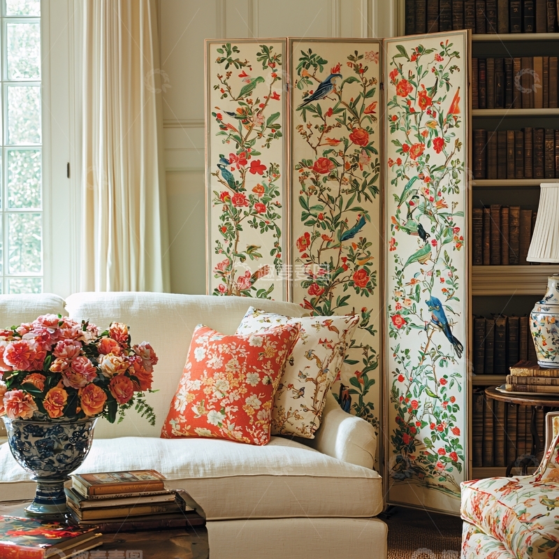 高清大图下载【趣麦麦图】中式花鸟屏风
