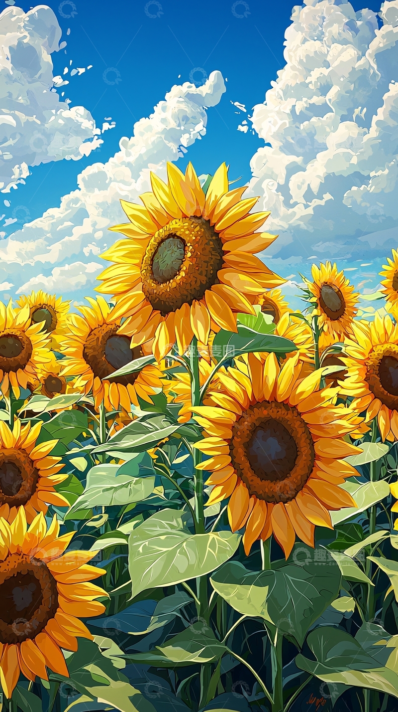 高清大图下载【趣麦麦图】向日葵田野蓝天白云