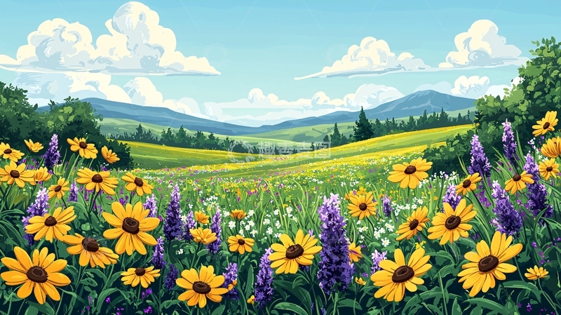 高清大图下载【趣麦麦图】阳光明媚的花田风景