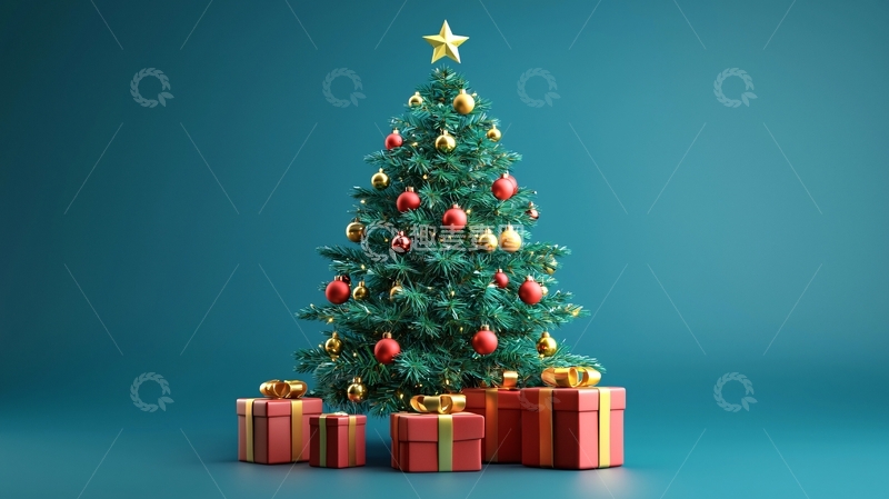 高清大图下载【趣麦麦图】蓝色背景下的圣诞树