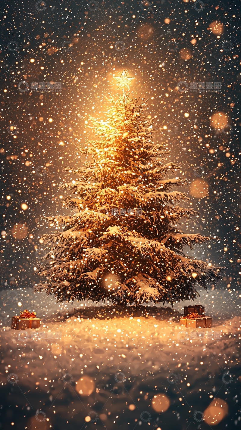 高清大图下载【趣麦麦图】雪夜圣诞树