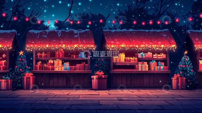高清大图下载【趣麦麦图】冬夜圣诞集市