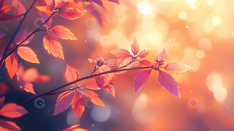 高清大图下载【趣麦麦图】秋日暖阳下的红叶枝头