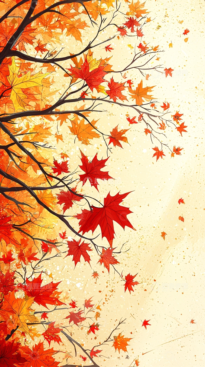 高清大图下载【趣麦麦图】秋叶飘落树枝背景图