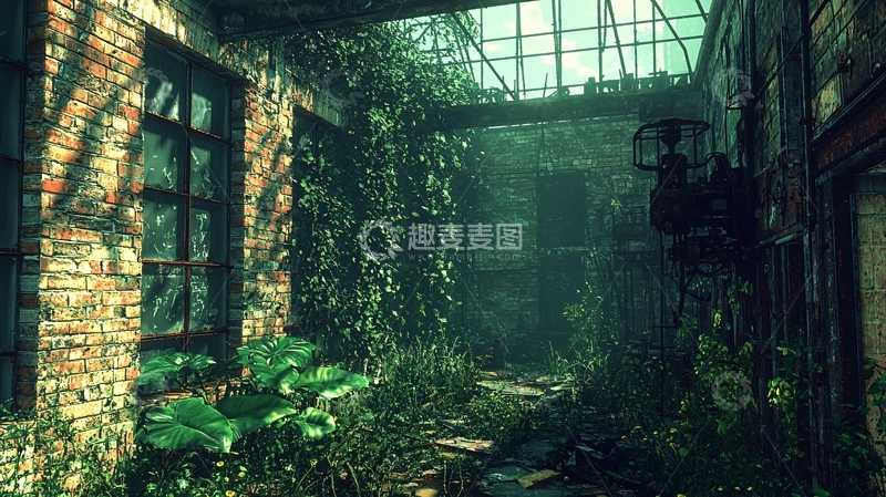 高清大图下载【趣麦麦图】废弃建筑物绿植覆盖