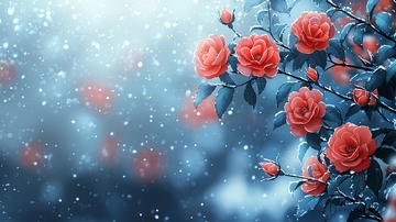 冬日红玫瑰雪景