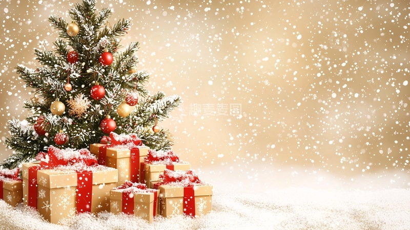 高清大图下载【趣麦麦图】圣诞节礼物雪景