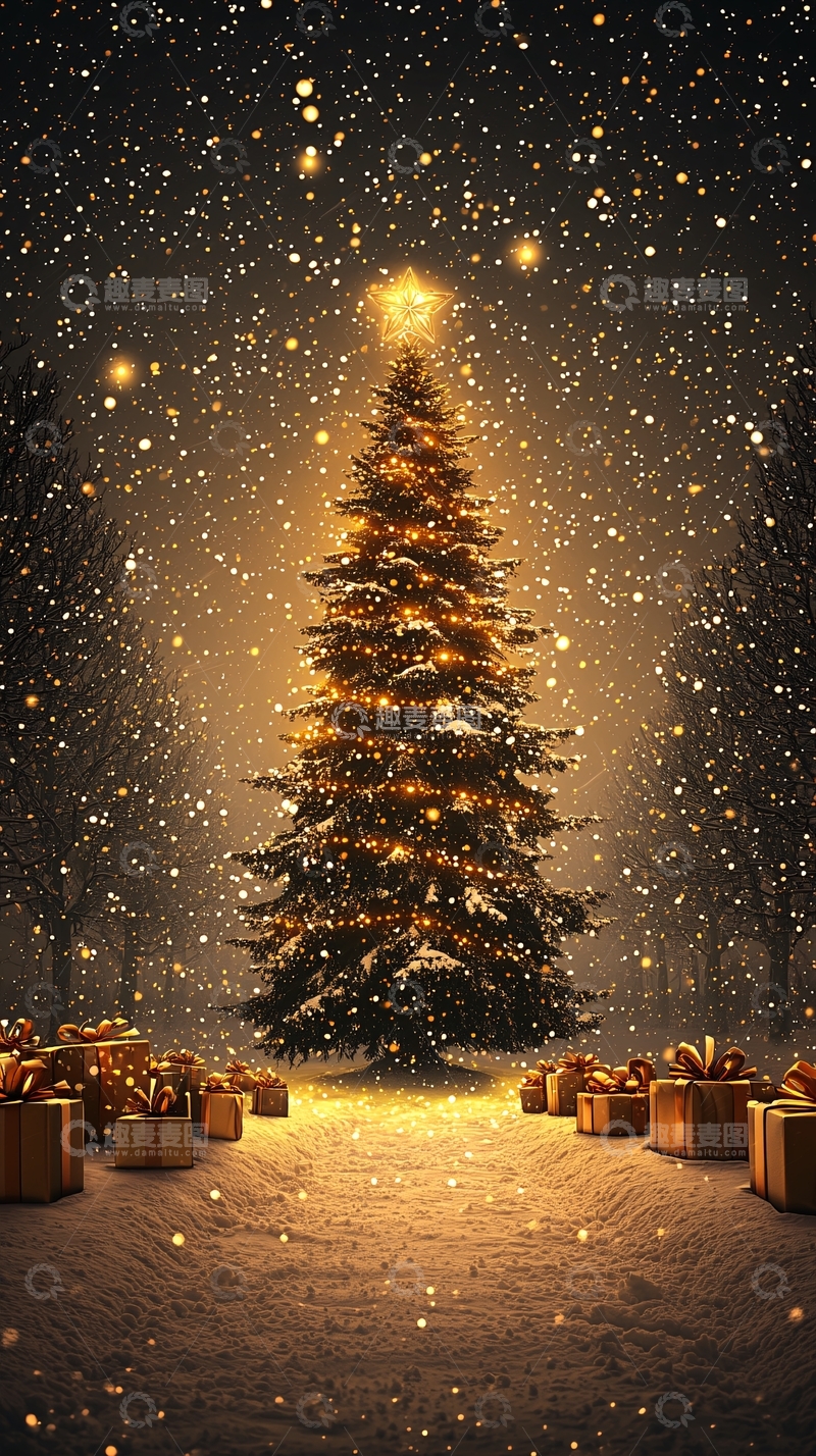 高清大图下载【趣麦麦图】下雪的圣诞树