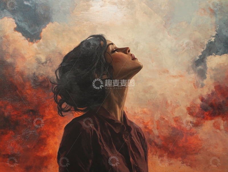 高清大图下载【趣麦麦图】仰望天空的女子