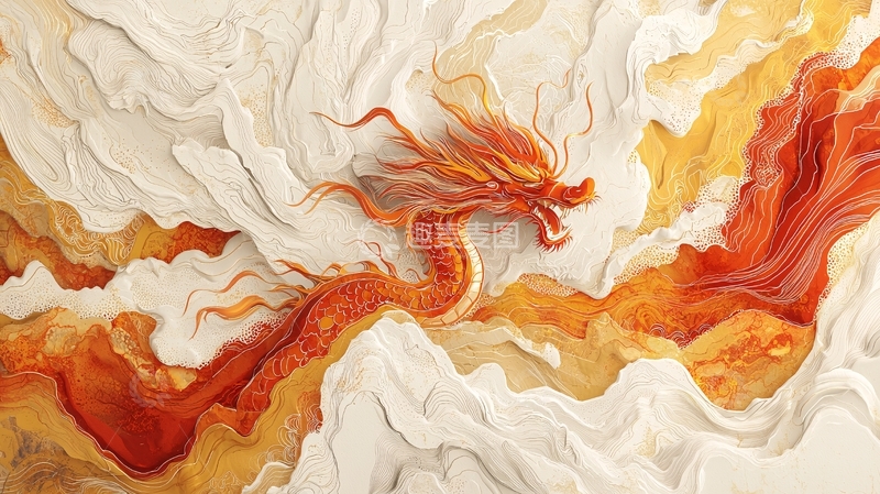 高清大图下载【趣麦麦图】盘旋在云端的红色神龙