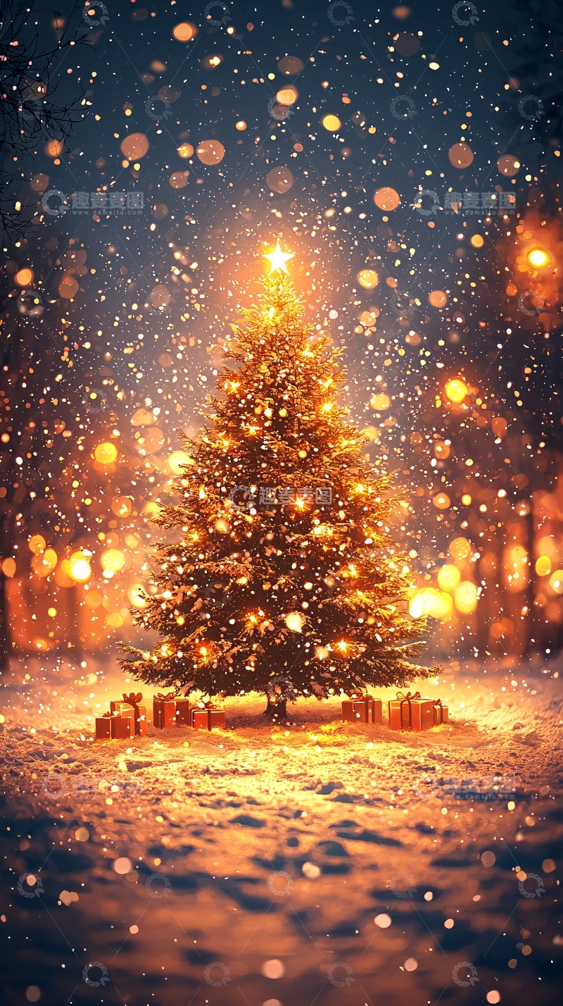 高清大图下载【趣麦麦图】下雪的圣诞树