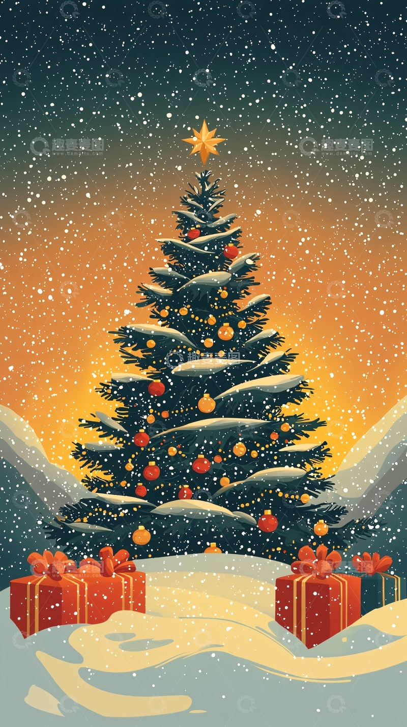 高清大图下载【趣麦麦图】雪夜圣诞树