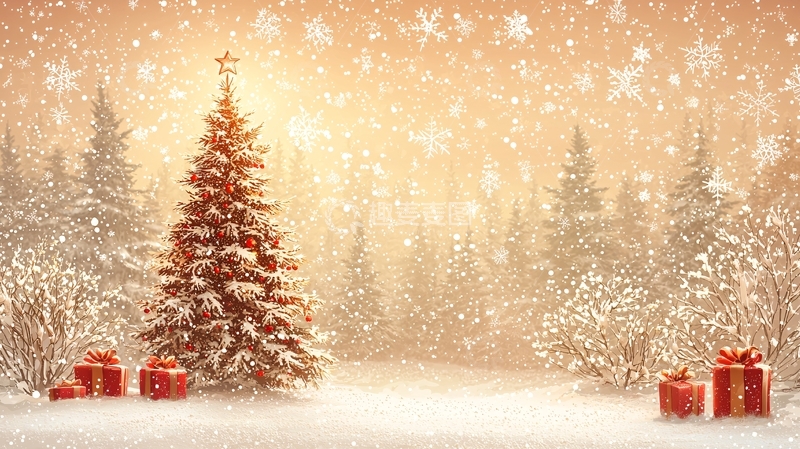 高清大图下载【趣麦麦图】冬日雪景圣诞树