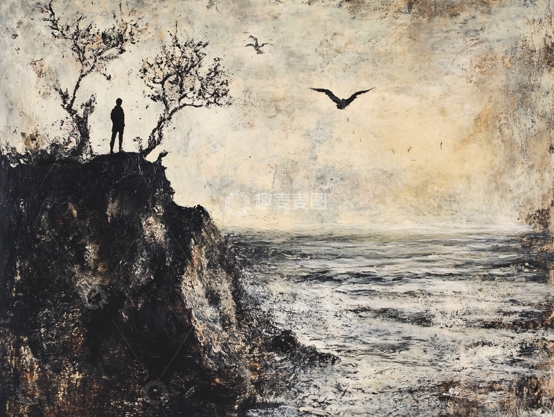 高清大图下载【趣麦麦图】峭壁上的孤独身影