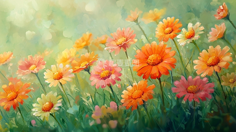 高清大图下载【趣麦麦图】阳光下的橙色花田