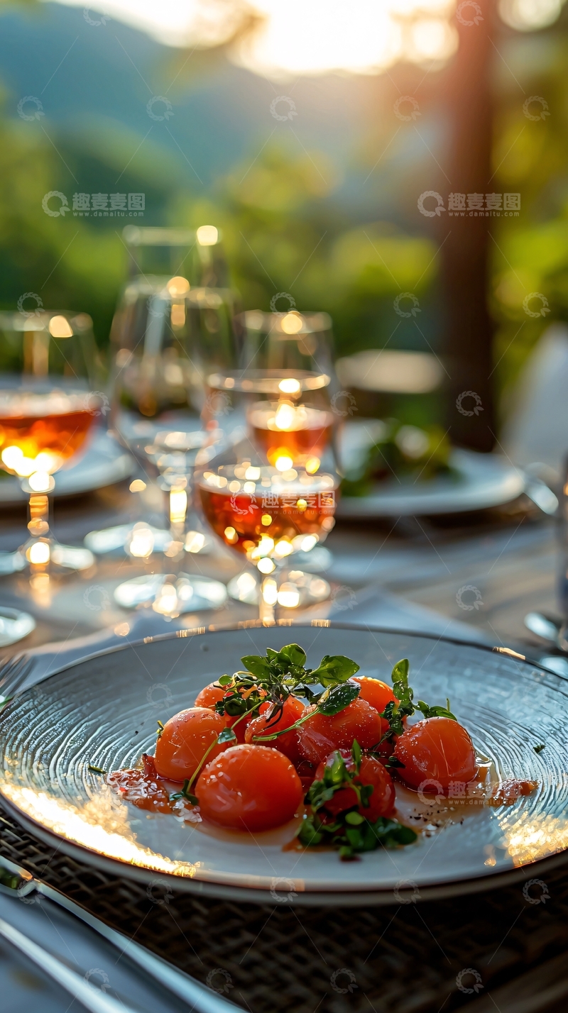 高清大图下载【趣麦麦图】户外夕阳下精致西餐