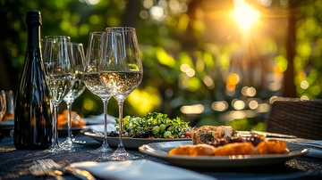 户外夕阳下精致晚餐