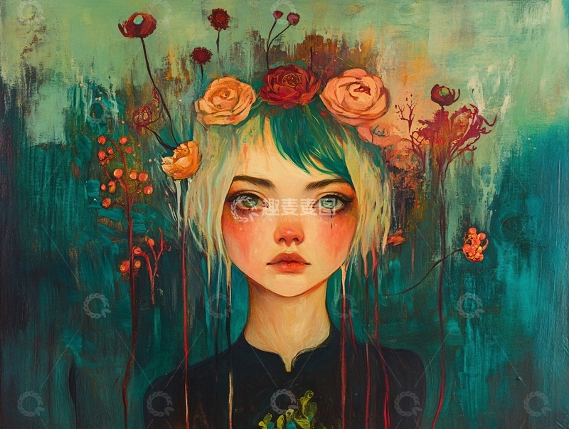 高清大图下载【趣麦麦图】梦幻女孩花环画像