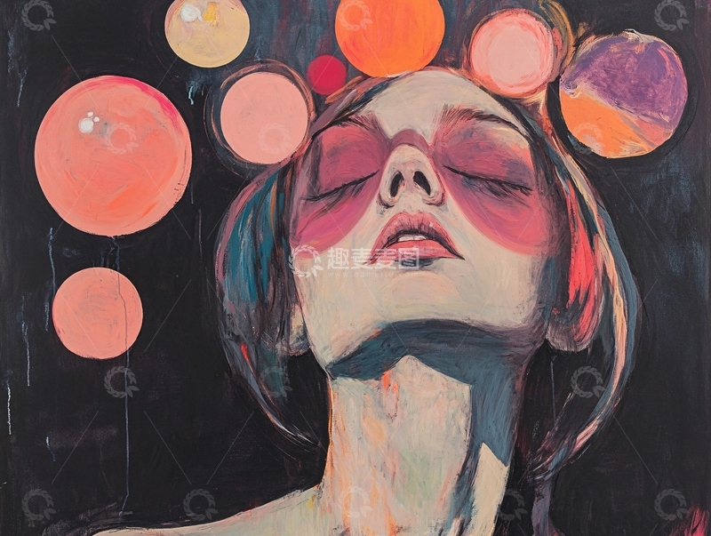 高清大图下载【趣麦麦图】闭眼女子彩色圆圈