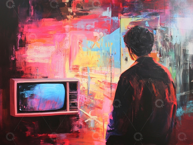 高清大图下载【趣麦麦图】对着电视的男人背影