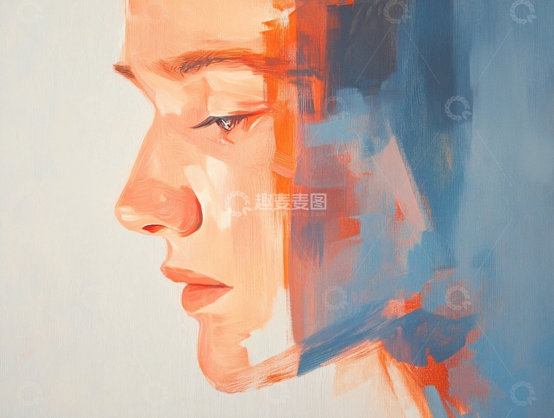 高清大图下载【趣麦麦图】侧脸女子油画肖像