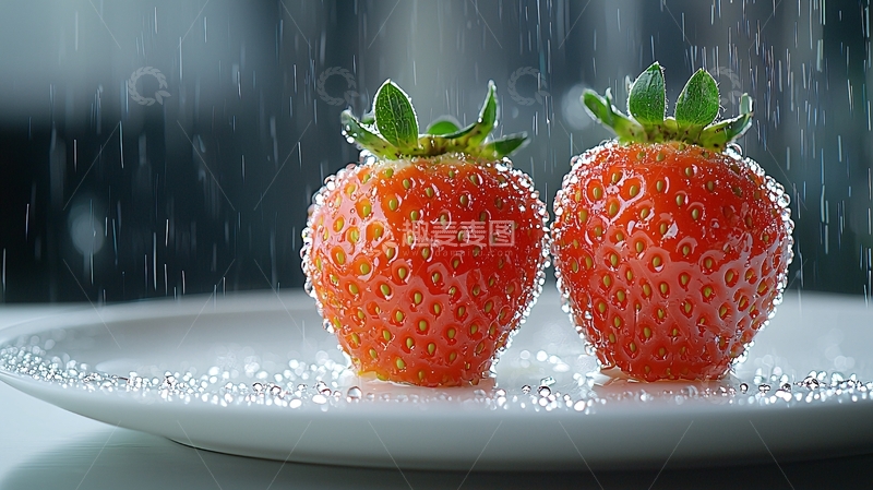 高清大图下载【趣麦麦图】雨中草莓