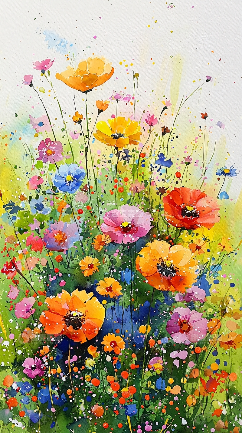 高清大图下载【趣麦麦图】水彩花卉田园风光