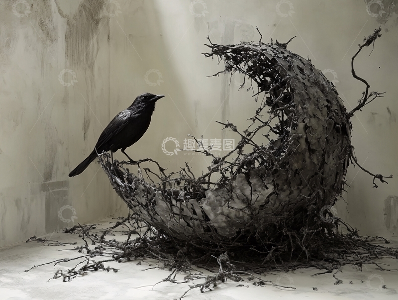 高清大图下载【趣麦麦图】乌鸦与残破月球
