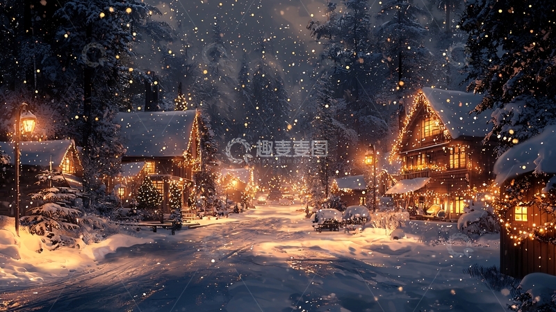 高清大图下载【趣麦麦图】雪夜小镇