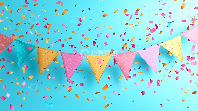 高清大图下载【趣麦麦图】彩旗飘扬的生日派对背景