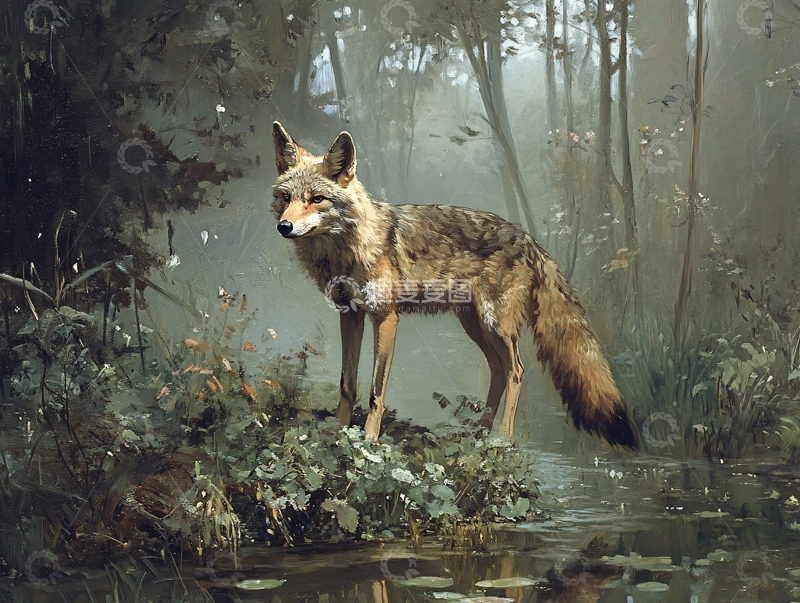 高清大图下载【趣麦麦图】丛林中警惕的郊狼