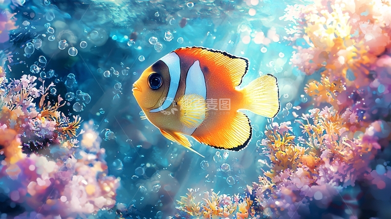 高清大图下载【趣麦麦图】小丑鱼珊瑚礁海洋背景